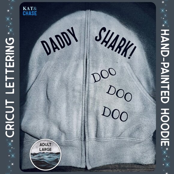 Grey Red Daddy Shark Zip Up Hoodie Mens Large Custom OOAK Father Family Costume - Picture 3 of 12